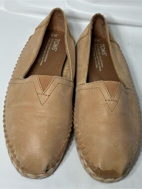 TOMS Tan Leather Alpargata Slip-On Espadrille Shoes